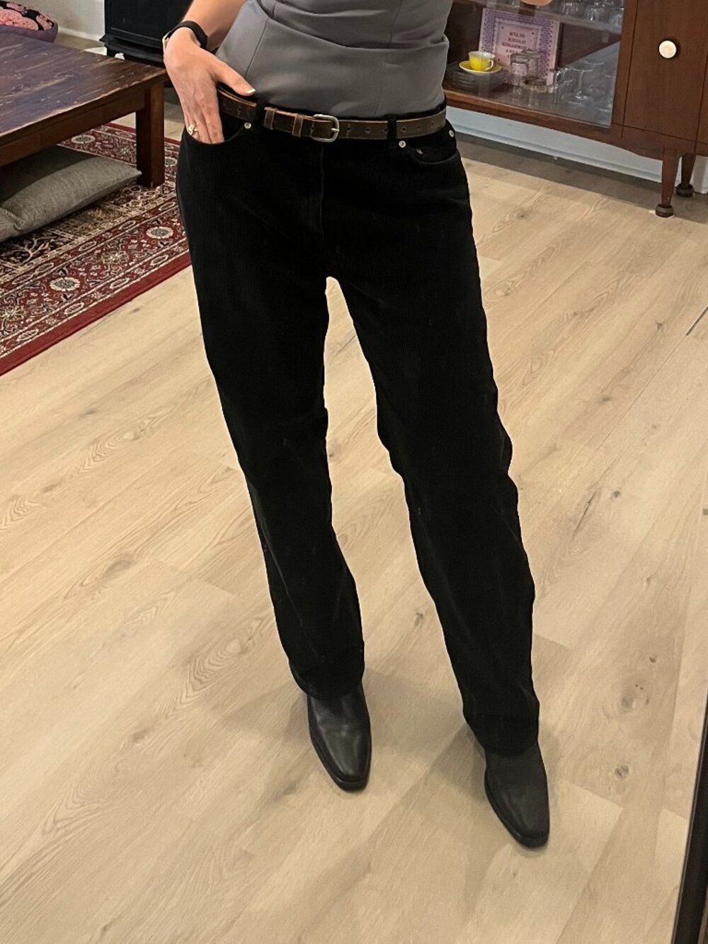 Black Corduroy Straight Leg Pants